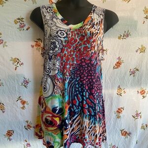 Avant Garde Artsy Geometric Parsley & Sage Multicolored Graphic Tunic Dress Sz L
